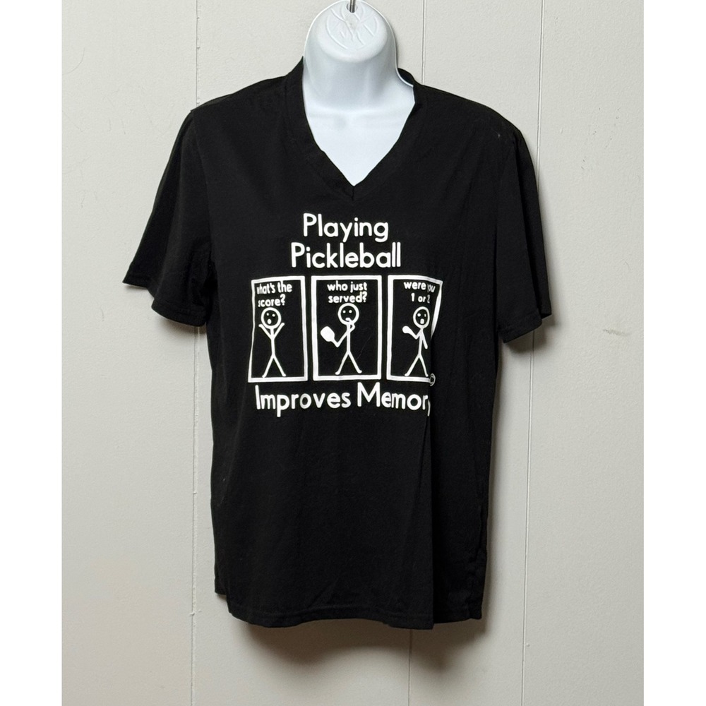 Unbranded Women's Pickleball Graphic V-Neck T-Shirt Black Women's Size Large